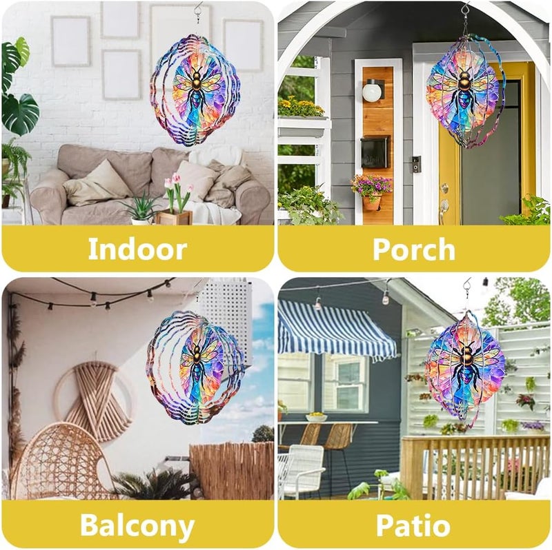 PUCPAM Bee Wind Spinner, 3D Hanging Stainless Steel Garden Spinner, Wind Spinner Hanging for Outdoor & Indoor Décor, Unique Gifts for Yard Garden Decoration or Patio Décor (Bee) - Image 5